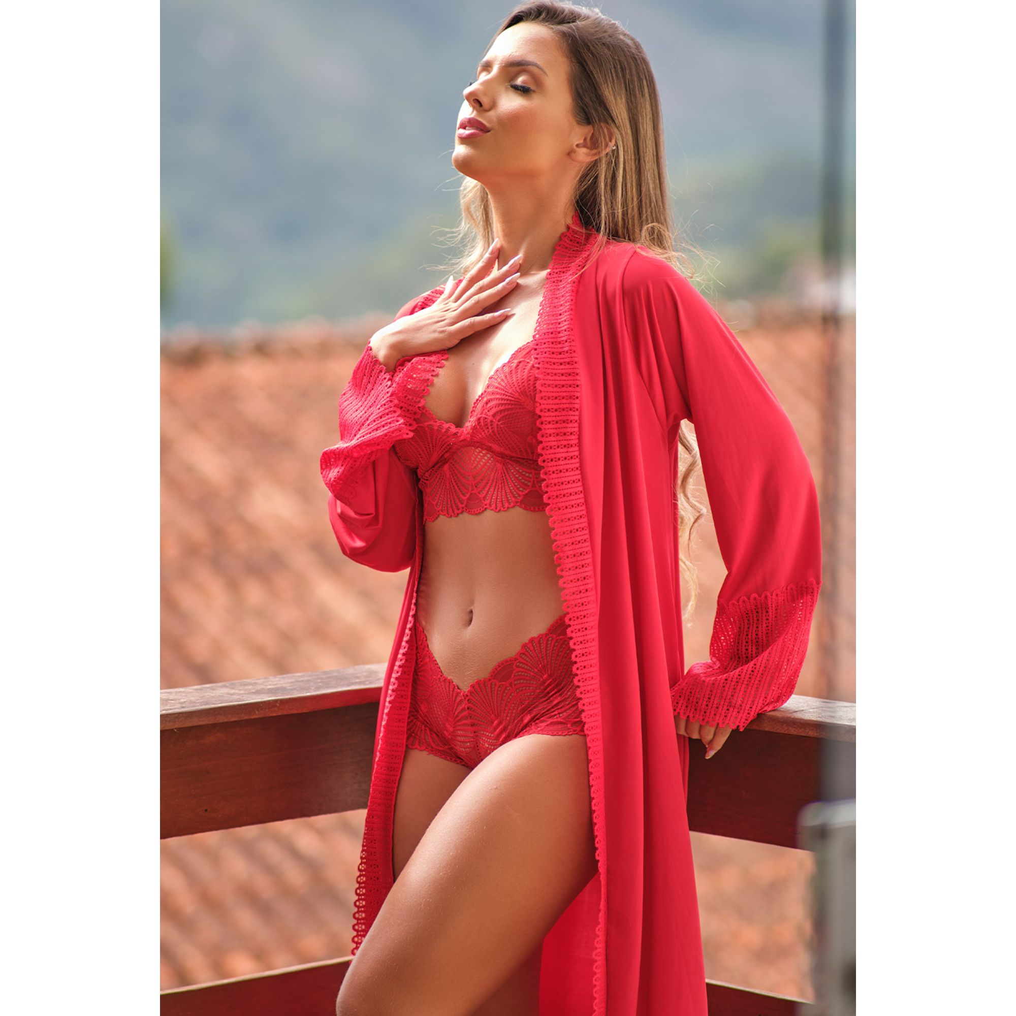 Robe Longo Em Liganete Com Detalhe Em Renda K07 - Compra Fácil Lingerie