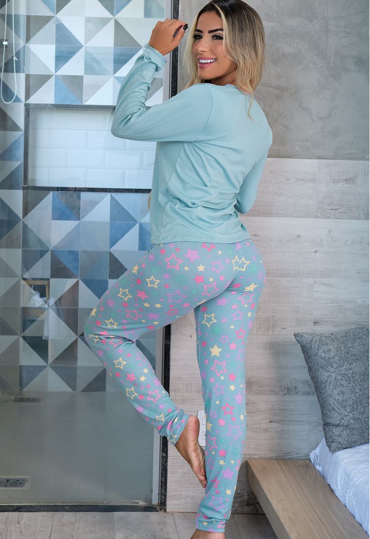Pijama-Longo-Estampado-Verde-Claro-com-Estrela-G08-17