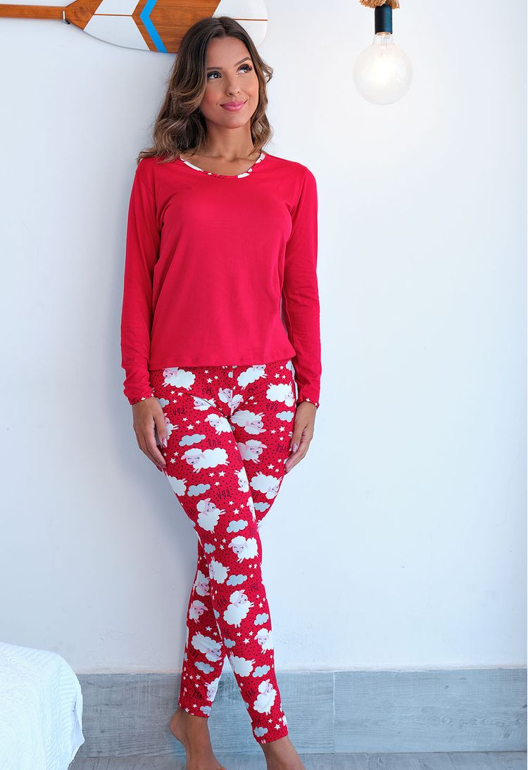 Pijama-Longo-em-Suede-Estampado-Vermelho-com-Carneiro-G08-22